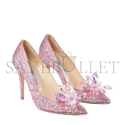 JIMMY CHOO AVRIL ROSE MIX SUEDE AND CRYSTAL COVERED POINTY TOE PUMPS AVRILSXW